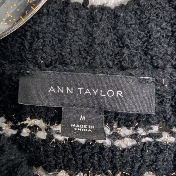 Ann Taylor Shimmer Plaid Lady Jacket Womens Size Medium Black Button Front - Picture 4 of 9